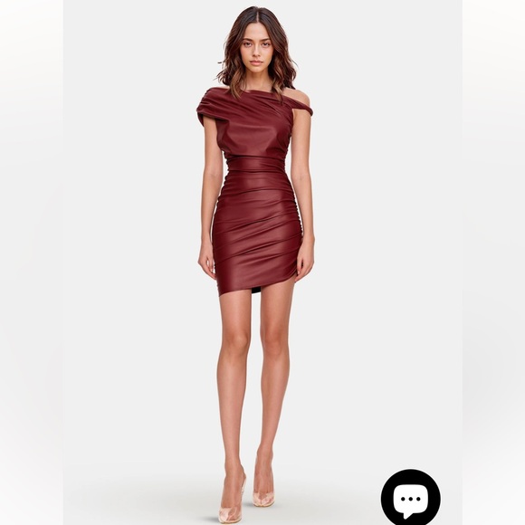slim fit dress slacks Burgundy Asymmetrical Ruffle Hem Faux Leather Dress *FINAL SALE* – SSYS main image 1